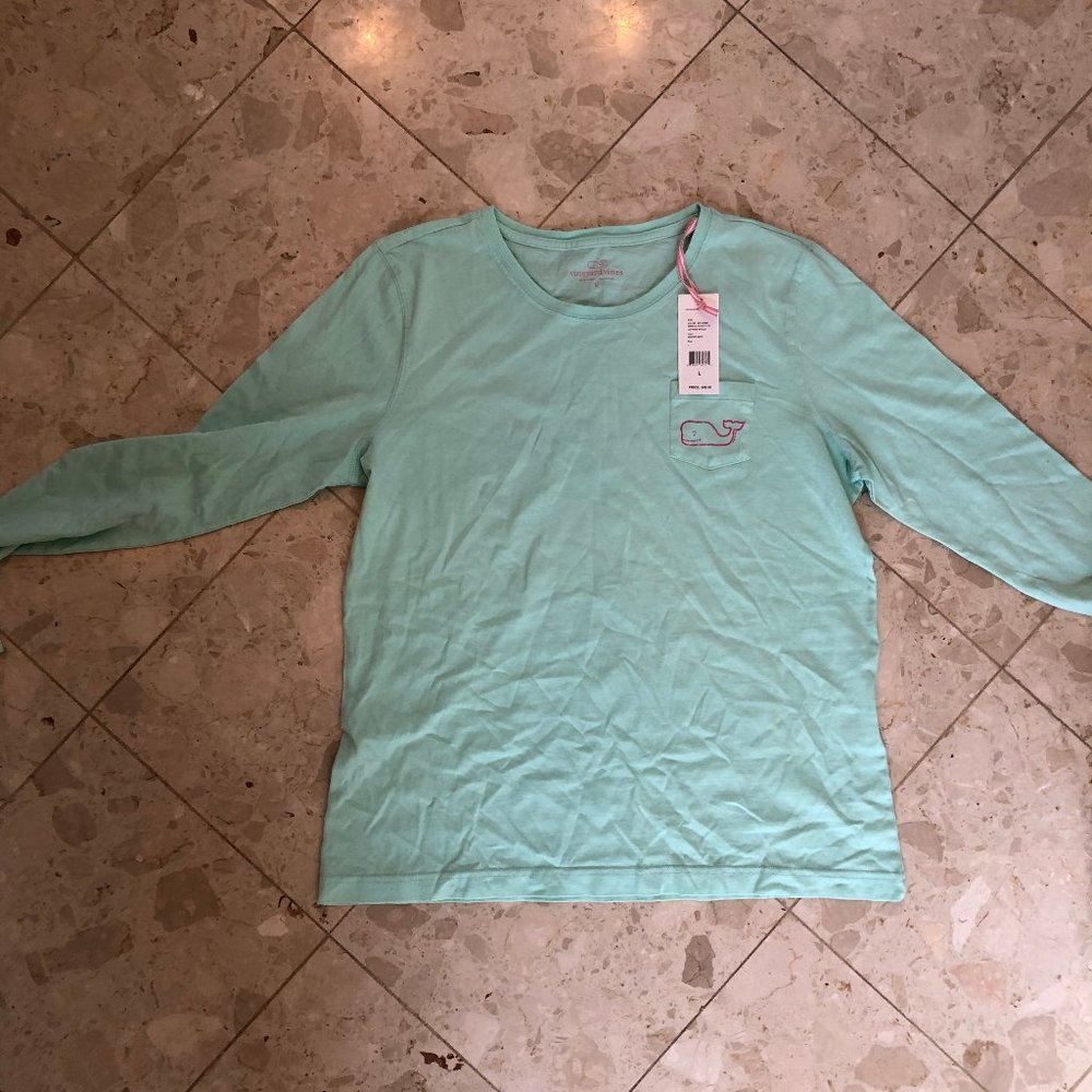Vineyard Vines: Sea foam long sleeve pocket tee